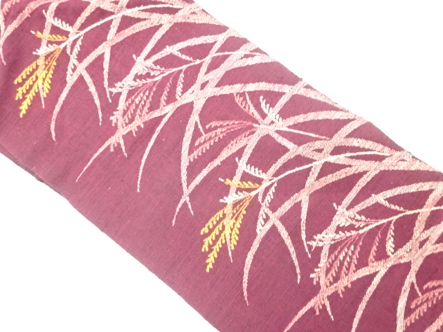 手織り真綿紬　芒模様織り出し　名古屋帯